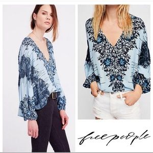 Free People Blue Birds of a Feather Boho Top S